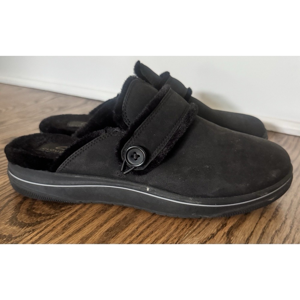 Clarks Cloudsteppers Womens 7.5 Black Faux Fur Lined Mule Clogs Comfort Shoes